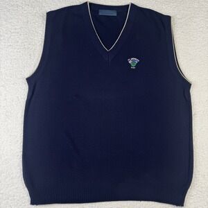 St Andrews Golf Course Lambswool Vest XL Blue Golf Sweater Scotland Vintage Mint